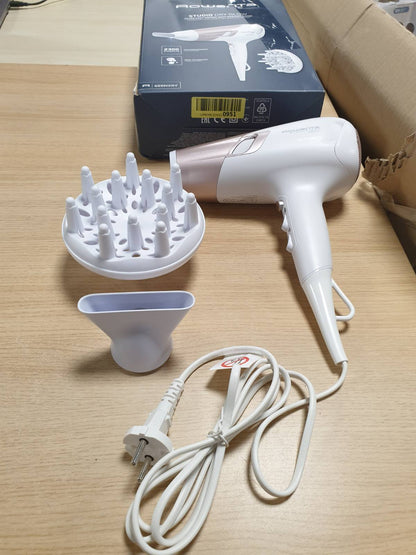 298155 - ROWENTA Tharëse flokësh Studio Dry CV5830 2300 W, Teknologji Effiwatts, 6 Cilësime Shpejtësie/Temperature, Termokontrollim, Gjenerator Jonik, Ftohje, Difuzues, Kabllo 1.8 m, E bardhë