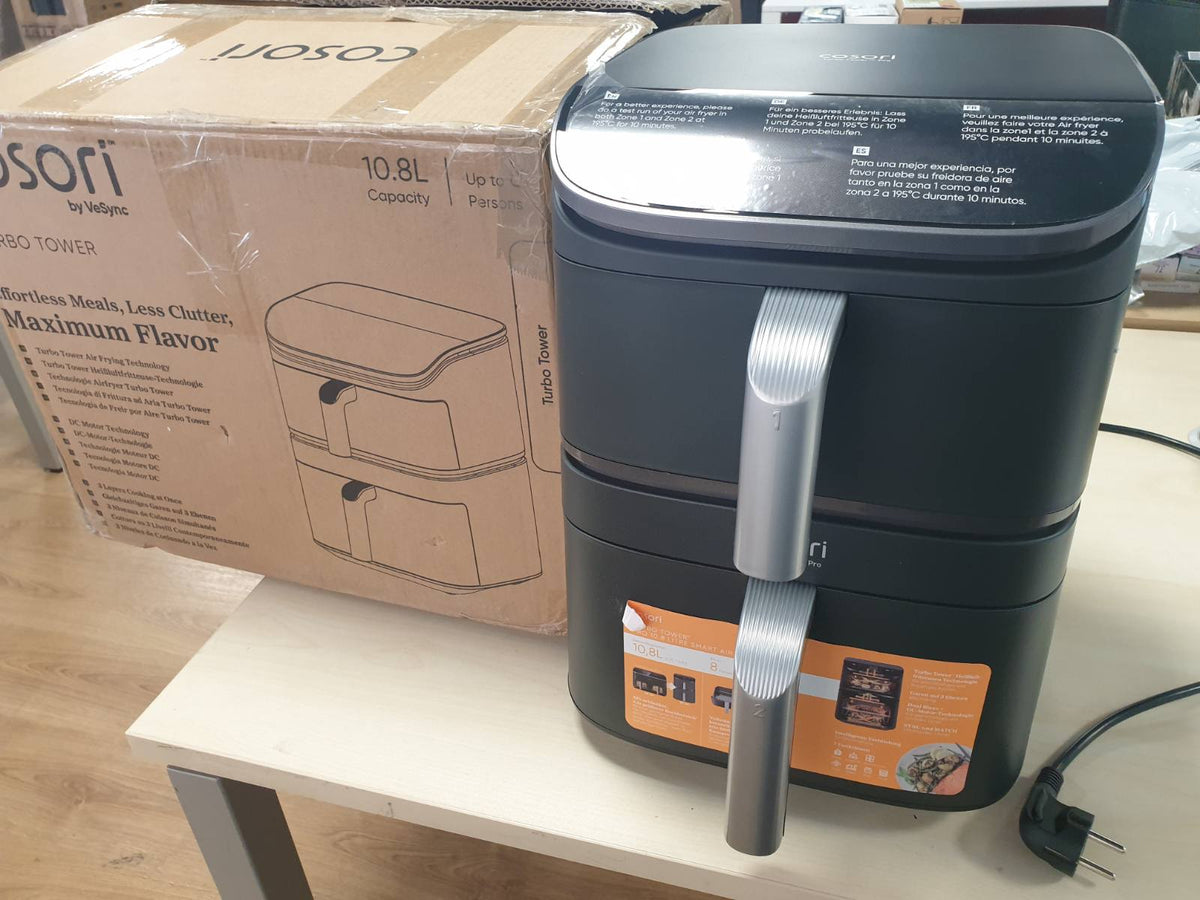 288079 - COSORI Turbo Tower Pro Smart, Fritezë ajri me dy shtresa 10.8 L, DualBlaze, veshje qeramike, gri-argjendtë