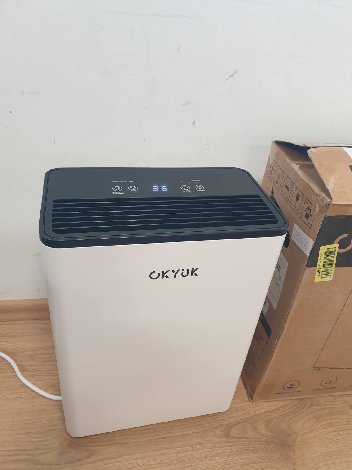 288146 - OKYUK Tharëse ajri elektrike 12L, Ekran dixhital, 32dB, 30m², Fikje automatike, E bardhë