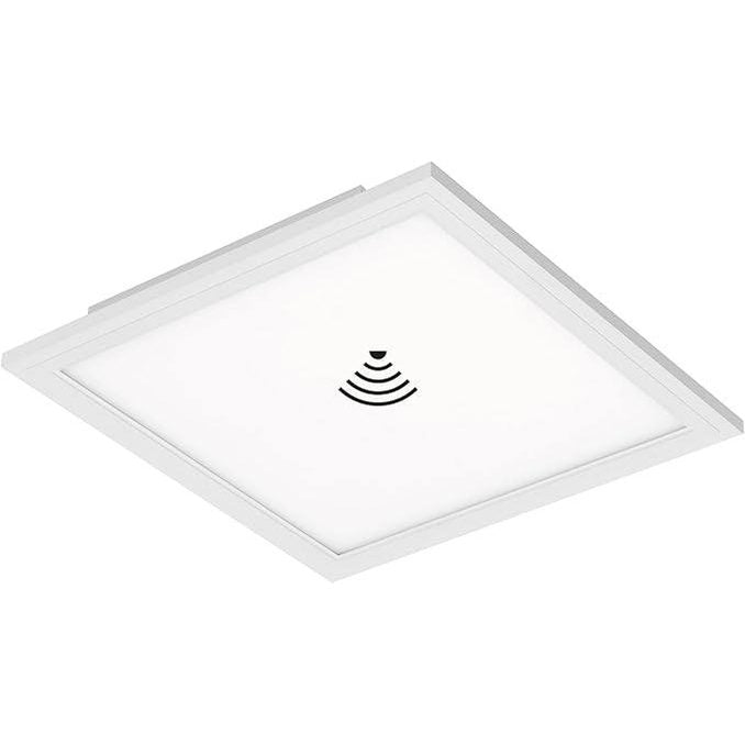 239919 - BRILONER LEUCHTEN Panel ndriçimi tavani LED me sensor lëvizjeje, ultra i sheshtë, llambë tavani 12W, 1,300 lumen, sensor drite dite, katror, i bardhë, 29.5 cm