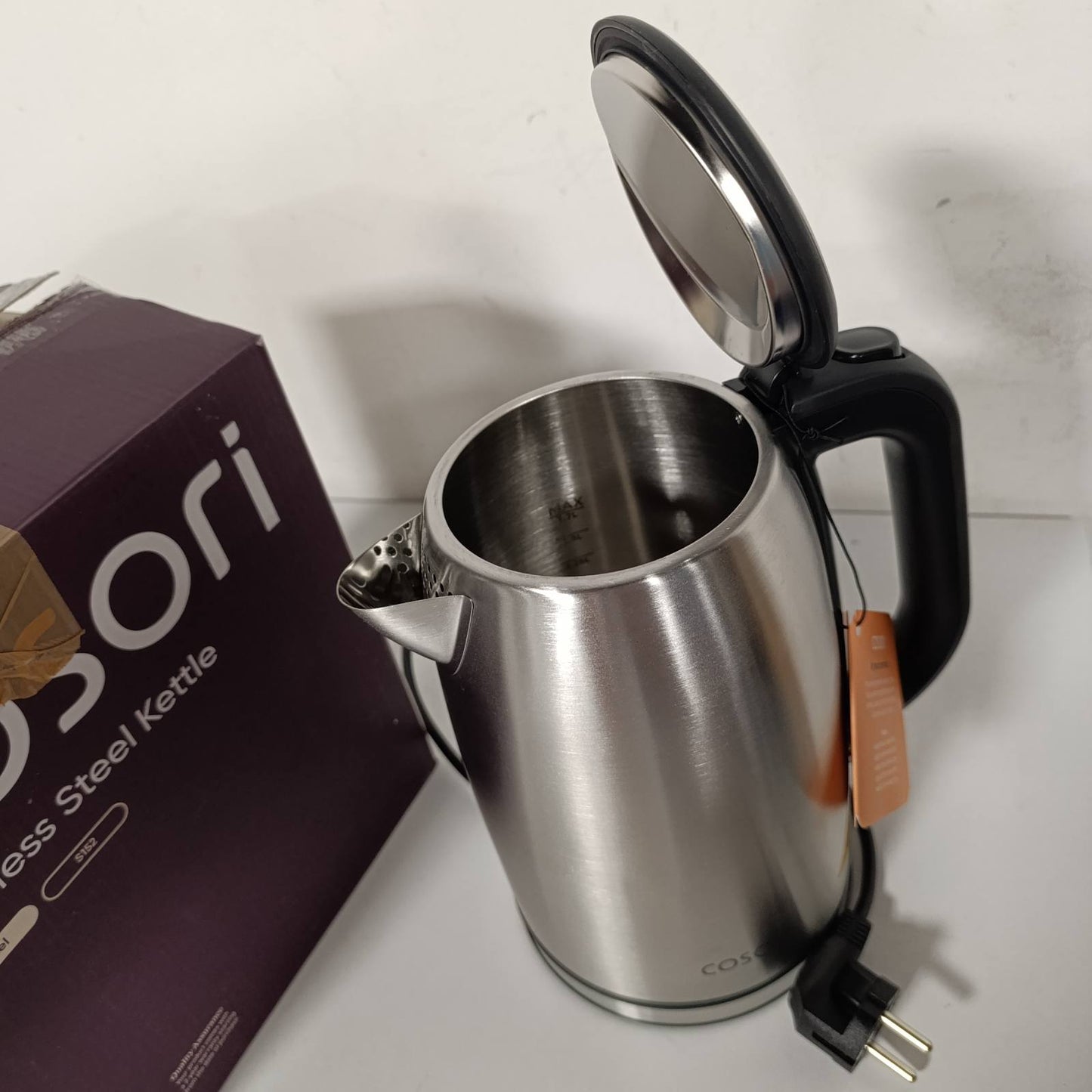 288362 - COSORI Çajnik çeliku inox 1.7 L, Teknologji Strix, 2200W, Vlon në 3 minuta, Hapje e madhe, Mbrojtje nga zierja e thatë, Bazë që rrotullohet 360°, Argjendtë-E zezë