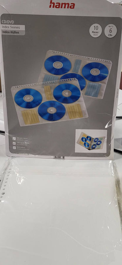 300063 - HAMA Mbështjellëse për CD/DVD/Blu-ray me 60 karta indeksi për etiketim, 10 mbështjellëse për 6 CD/DVD/Blu-ray secila, të përshtatshme për dosje DIN A4, transparente.