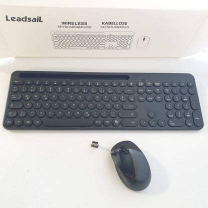 295994 - LEADSAIL Set tastiere dhe mausi pa tel, ergonomik, madhësi standarde, paraqitje gjermane QWERTZ, klikim i heshtur, 12 taste FN për Windows, macOS dhe laptopë
