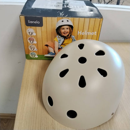 293945 - LIONELO Helmetë sigurie për biçikletë për fëmijë, e rregullueshme 50-56 cm, mbrojtëse për mjekër, e çertifikuar nga Intertek, madhësia S (bezhë)