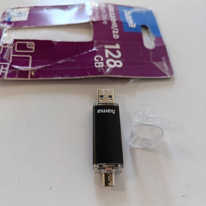 296061 - HAMA Njësi flash USB 128GB me USB 3.2 dhe microUSB, 40MB/s, Stick telefoni celular, i zi
