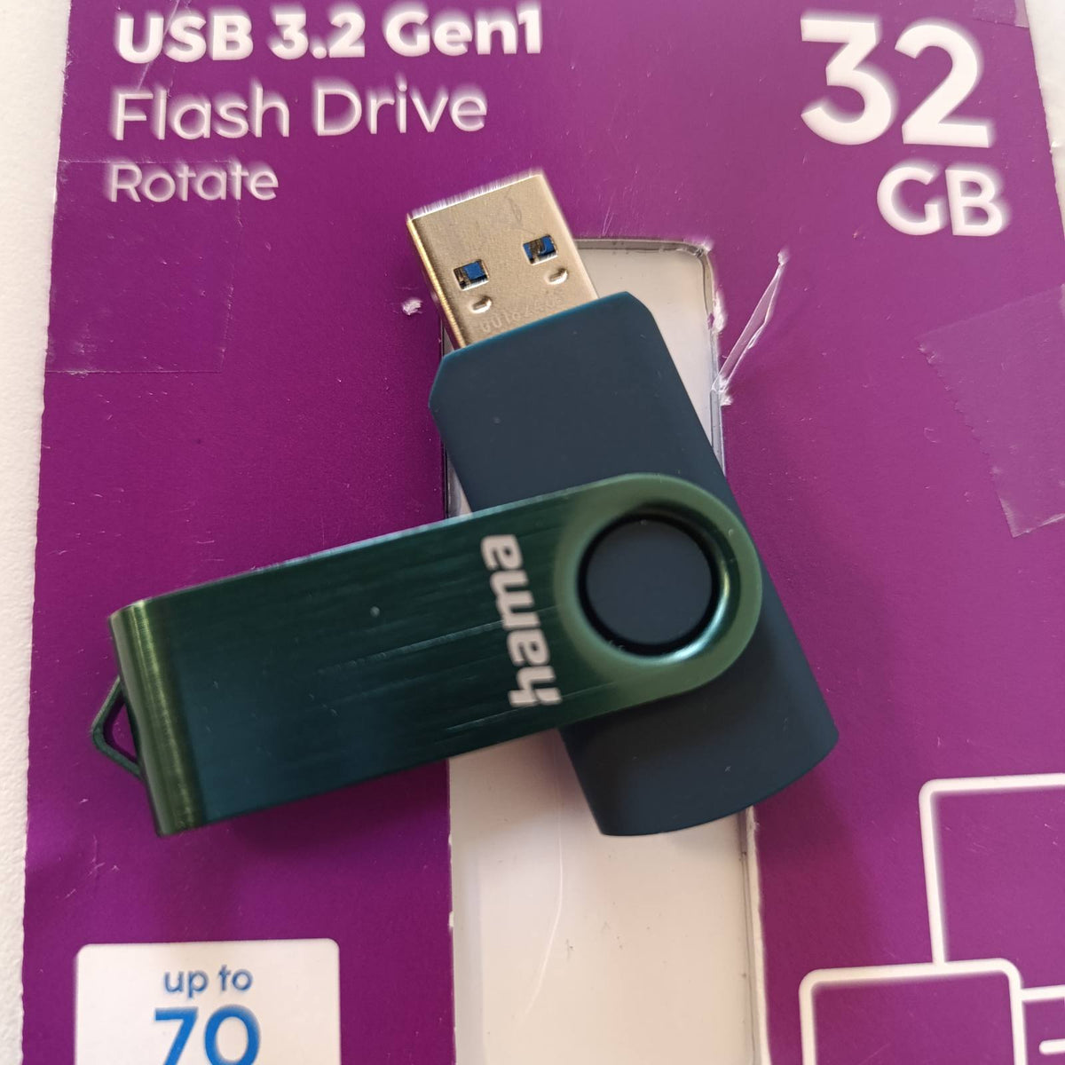 296379 - HAMA Njësi flash USB 32 GB USB 3 Data Stick, transferim 70 MB/s, me vrimë për varëse çelësash, e përshtatshme për Windows/MacBook, Blu benzine