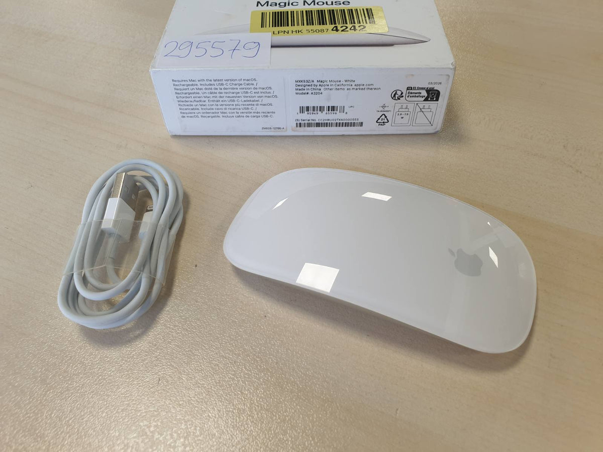 295579 - APPLE Magic Mouse: Bluetooth, i rikarikueshëm, i pajtueshëm me Mac ose iPad; E bardhë, sipërfaqe me shumë prekje