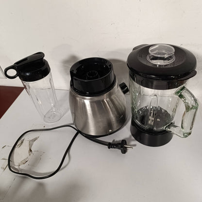 288286 - RUSSELL HOBBS Mikser me Stacion 2-në-1 [Kavanoz Qelqi Blender 1.5L & Mini Smoothie Maker 0.6L - Shishe Pijeje me Kapak për të Marrë me Vete], mund të lahet në lavastovilje, Funksion Pulsimi/Shtypjeje Akullore, Kavanoz pa BPA, Çelik Inoks 23821-56