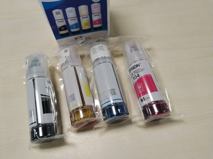 309828 - Epson EcoTank 104 Shishe Boje Origjinale | Paketim i Shumëfishtë me 4 Ngjyra - E Zezë, Cian, Magenta, E Verdha | Cilësi Markë për Rezultate Optime