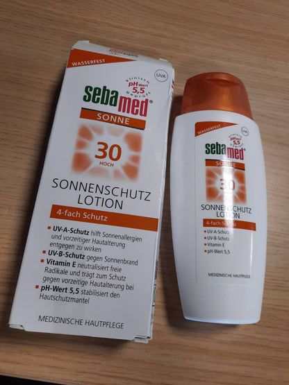 321813 - Sebamed Locion mbrojtës nga dielli SPF 30, krem mbrojtës nga dielli i përditshëm, 150 ml, pH 5.5, për trupin, prodhuar në Gjermani, pa mikroplastikë
