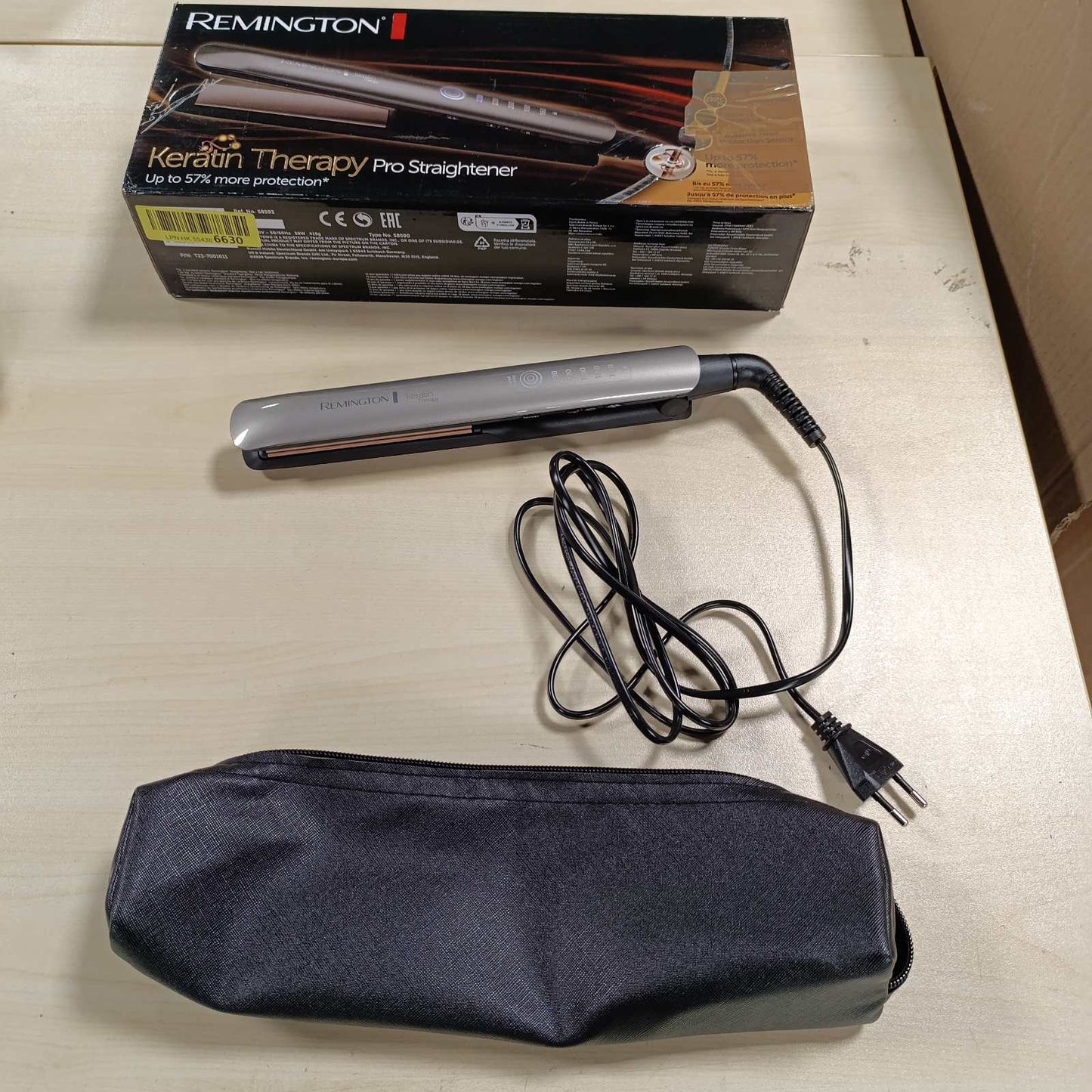 289608 - REMINGTON DREJTUES FLOKËSH PROFESIONAL, SENSORI I MBROJTJES NGA NXEHTËSIA, KERATIN PROTECT, EKRAN DIXHITAL, 160-230°C, S8593