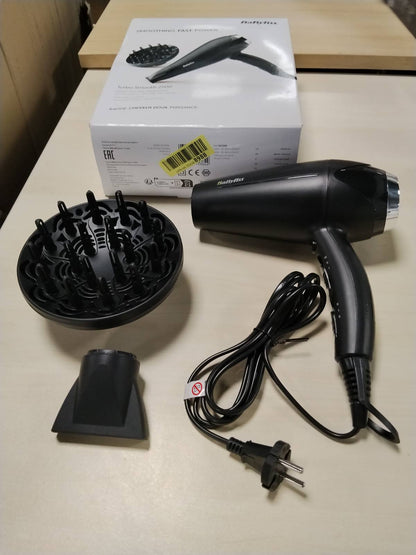 289726 - BABYLISS Tharëse flokësh Turbo Smooth 2200W, tharëse flokësh profesionale, difuzues për flokë kaçurrela, funksion jonik, e zezë, D572DE
