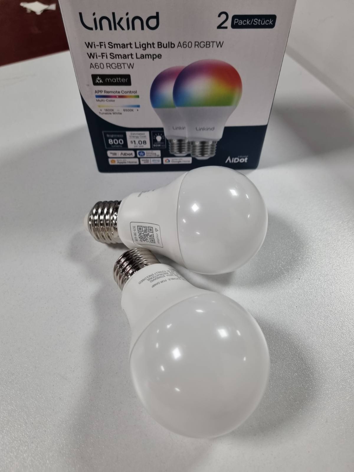 314440 - LINKIND Llambë LED Smart RGBTW E27 45 Skena, 16 Milion Ngjyra, Wi-Fi 2.4GHz, A60, Pako me 2 copë