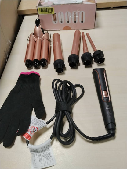 307250 - BESTOPE PRO Set hekuri kaçurrelash me 3 fuçi, hekur me valë, 5 në 1, Kontroll i temperaturës, Ngrohje e shpejtë, ari rozë
