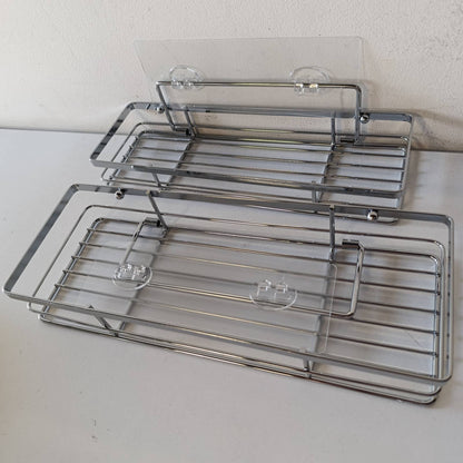 322558 - Raft Dushi me Shafran, 2 copë, Kasë Dushi, Shportë Dushi, Organizues Banjoje, Mbajtëse Shampoje, Dush, Kuzhinë, me 2 Shtojca Ngjitëse, Argjend