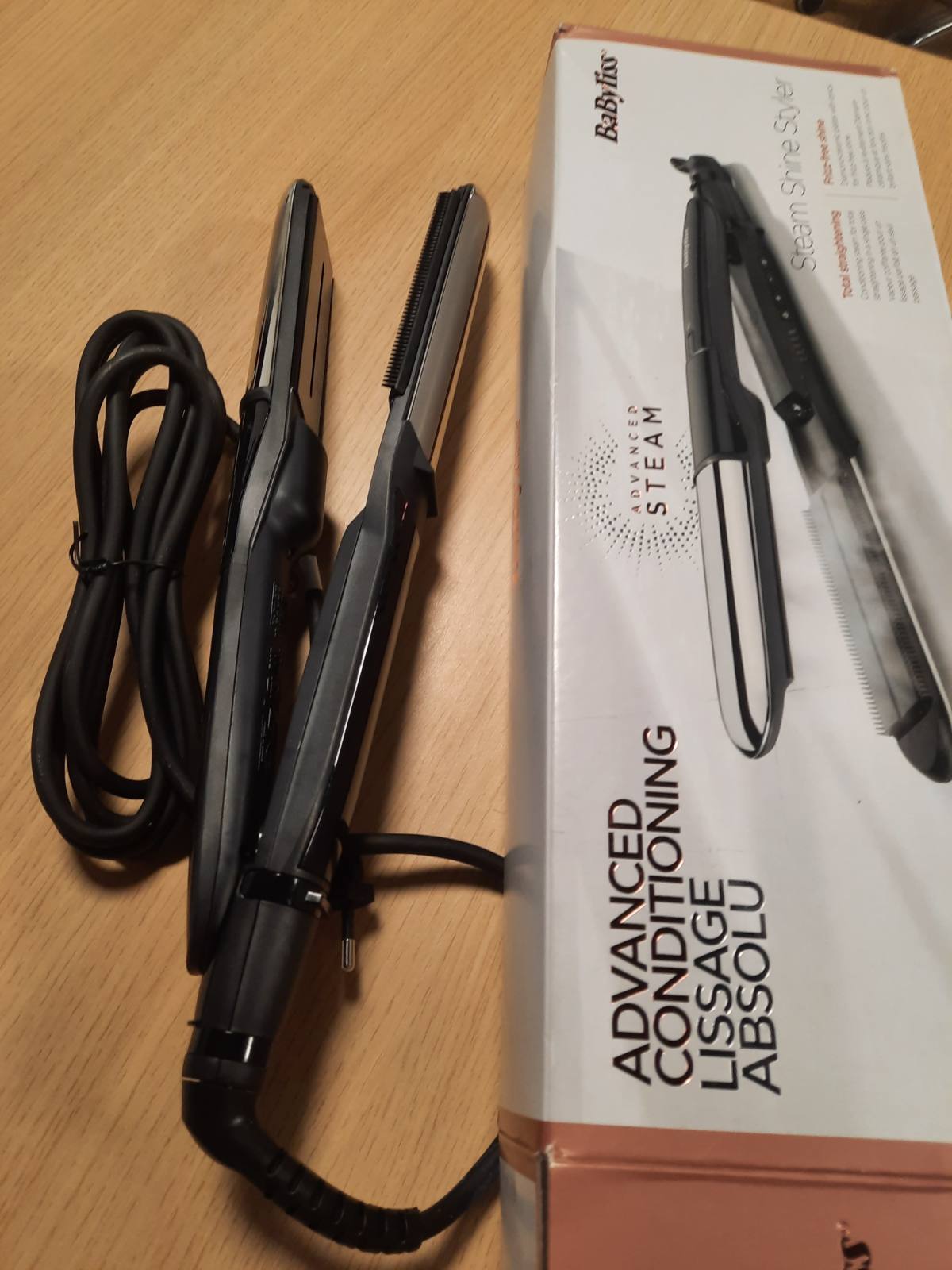 302717 - BABYLISS Steam Shine - Drejtues me Avull, Pllaka Qeramike Turmalinë XL, Funksion Jonik, ST496E