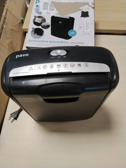 305388 - PAVO Grirëse letre premium për deri në 6 fletë, e prerë në shirita, grirëse kartash krediti me koshin e mbeturinave, kapacitet 10 L, ngjyrë e zezë, model 8038770