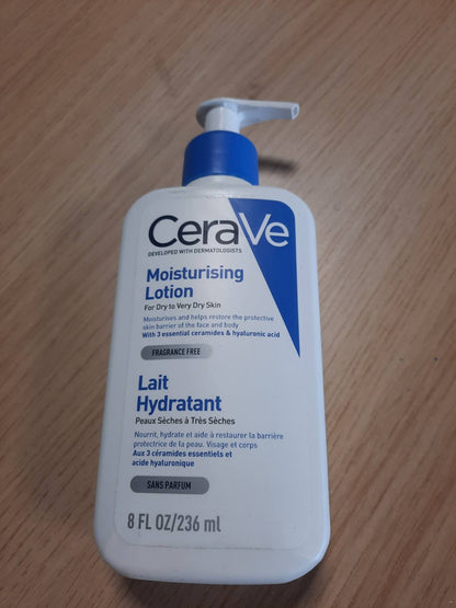 306827 - CERAVE Locion Hidratues - 236 ml - Ushqen, Hidraton dhe Ndihmon në Rivendosjen e Barrierës së Lëkurës - Fytyrë & Trup - Acid Hialuronik + 3 Ceramide Esenciale - Pa aromë - Lëkurë e thatë deri shumë e thatë
