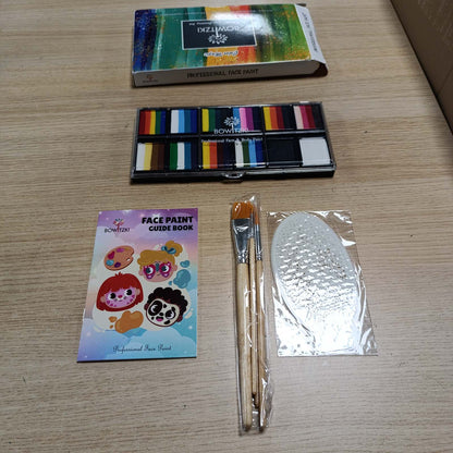 289948 - BOWITZKI Set Profesional Grimi për Fëmijë dhe të Rritur, 12 x 10 g, Set Grimi me Shabllon, Tortë me Një Goditje, Jo-toksike, Ylber, Florë, Delfin, Njëbrirësh, Flaka, Pikturë Trupi, Grim