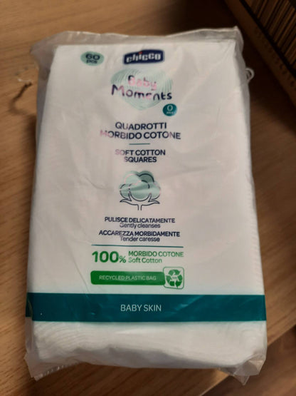 297680 - CHICCO - Disqe pambuku katrorë, 60 copë, 0M+