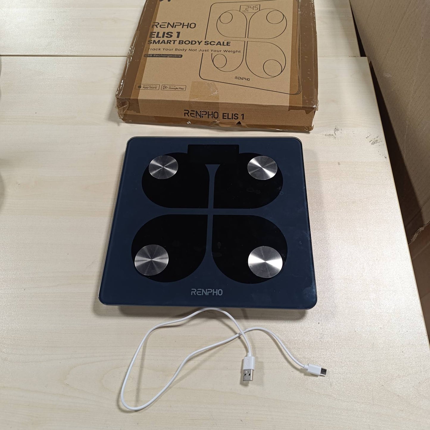 289764 - RENPHO Peshore e rikarikueshme USB për përbërjen e trupit, peshore dixhitale e lidhur me Bluetooth me aplikacion për smartphone, 13 pika të dhënash (BMI/përqindja e dhjamit në trup), Elis 1