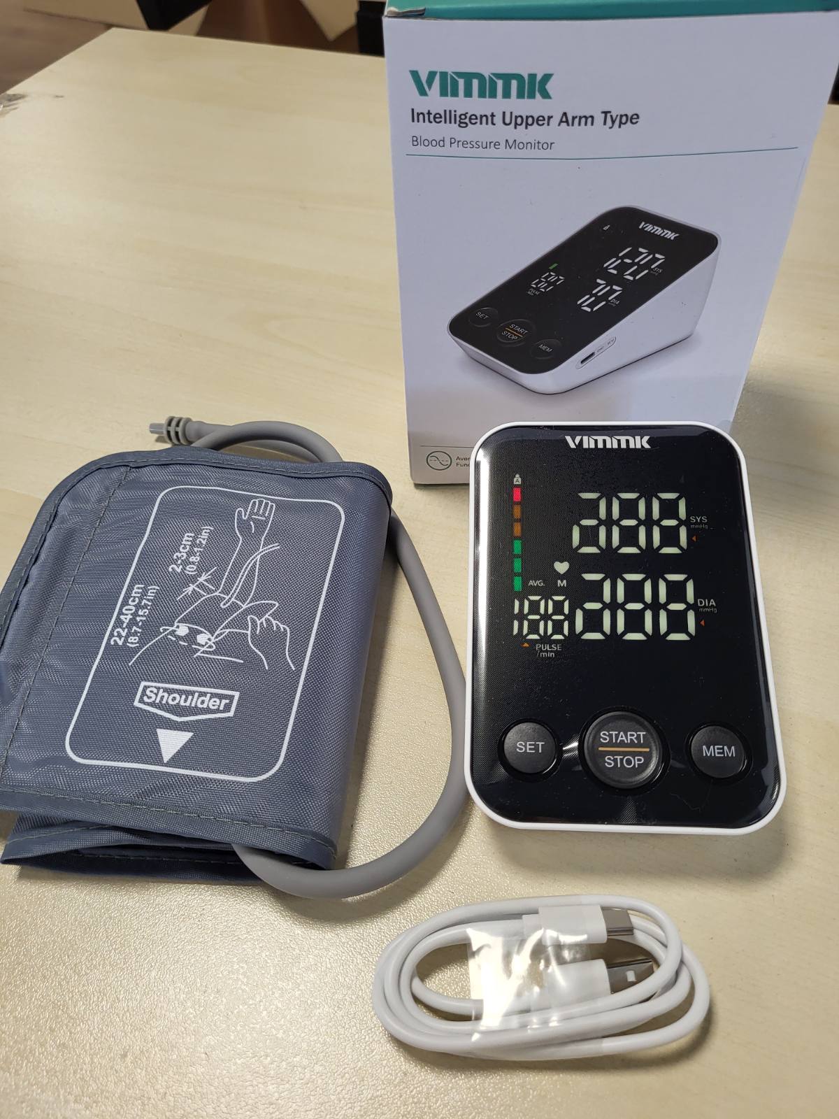 275241 - VIMMK Monitor dixhital i presionit të gjakut për krahun e sipërm me ekran LED, zbulim të aritmisë dhe matje të pulsit, 2 x 120 cilësime memorieje, madhësia e manshetës 22-40 cm.