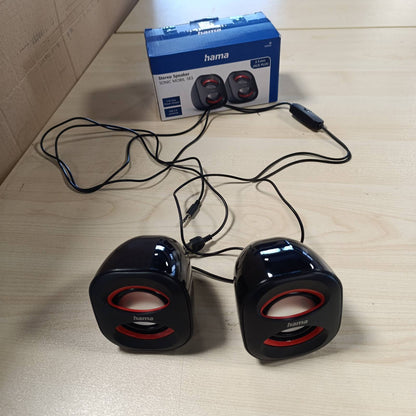 274317 - HAMA Altoparlantë për PC Sonic Mobil 183, USB 3.0, prizë 3.5 mm, 3 W, Altoparlantë Aktivë për Kompjuter, Laptop, Notebook, Smartphone, Tablet, E Zezë/E Kuqe