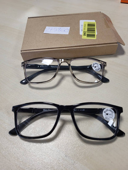 275860 - OPULIZE NYX Syze Leximi me Filtër Drite Blu, Menteshe me Sustë Pa Shkëlqim, Mbrojtëse UV400, Pako me 2, Kornizë Drejtkëndëshe, E Zezë/Gri, +1.00