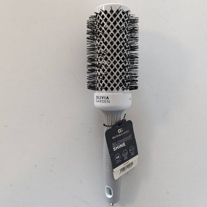 302166 - OLIVIA GARDEN Furçë Expert Blowout Shine, E bardhë dhe gri, 45, Furçë qeramike e rrumbullakët antistatike për floke me shkëlqim dhe pa kaçurrela