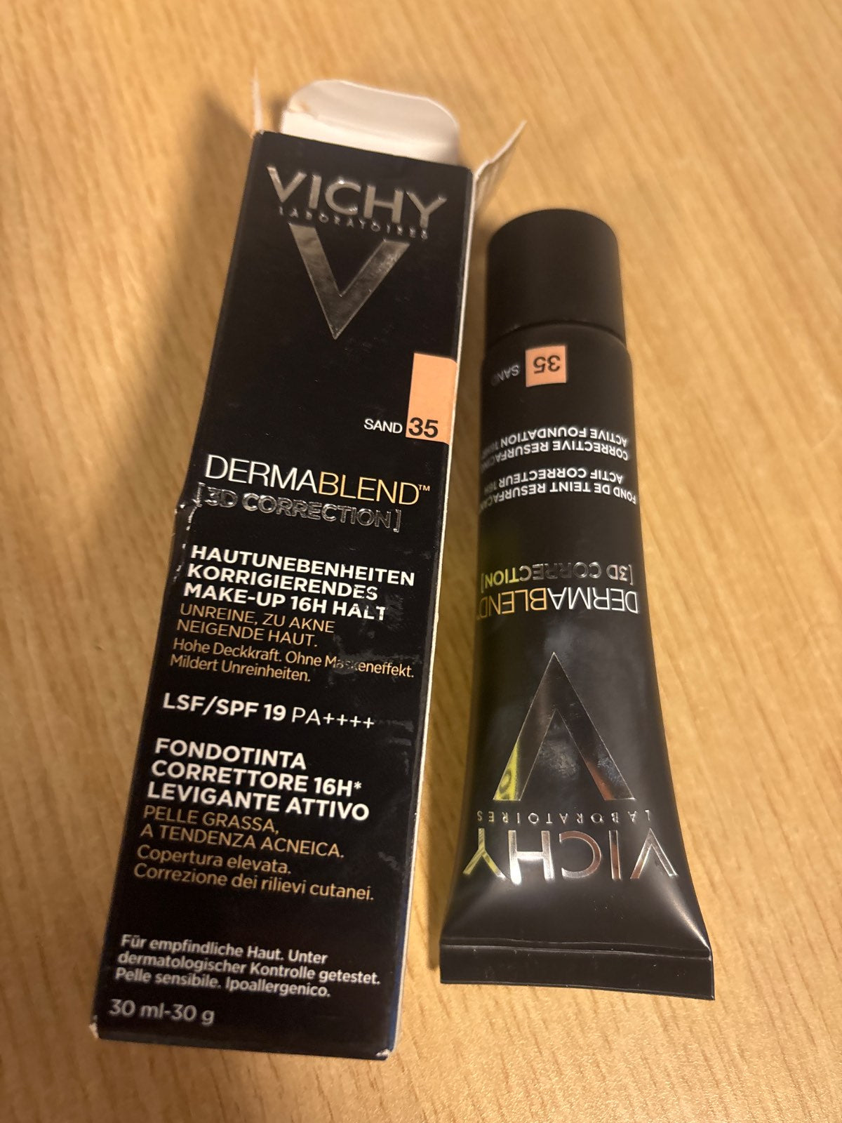 289986 - VICHY Dermablend Fondatinë 3D Ripërtëritëse, Qëndrueshmëri e Gjatë 16 Orë, Mbulim i Lartë, SPF 25, ngjyra: Rërë 35, 30 ml