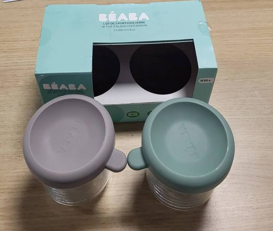 321575 - BABA Set me 2 enë qelqi për ruajtjen e ushqimit për foshnje, qelq ekstra rezistent, 100% i papërshkueshëm nga rrjedhjet, rezistent ndaj temperaturave, i sigurt për ngrirje, i sterilizueshëm, me shkallë, 250 ml, jeshile sherbele/gazelë