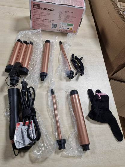 307344 - BESTOPE Set hekuri me valë MIX 5-në-1, Hekur kaçurrelash me aksesorë të ndryshëm, Temperaturë e rregullueshme, Hekur kaçurrelash qeramik, Kaçurrela të mëdha, Ngrohje e shpejtë, 3 fuçi për flokë të gjatë/të shkurtër