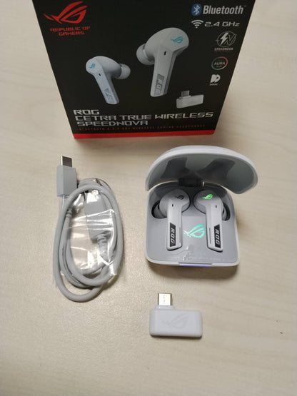 309464 - ASUS ROG Kufje për lojëra Cetra True Wireless SpeedNova White RGB (Teknologjia Wireless ROG SpeedNova, Mikrofon AI, Anulim Zhurme (ANC), Jetëgjatësi Baterie 46 orë, Ngarkim Wireless, E Bardhë)