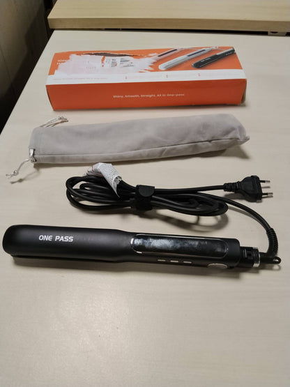 289706 - Pjastër flokësh me pllaka të lëmuara titaniumi, hekur i sheshtë me jone negative, ngrohje e shpejtë 20 sekonda, ekran LCD, tension universal, hekur 2 në 1 (i zi)