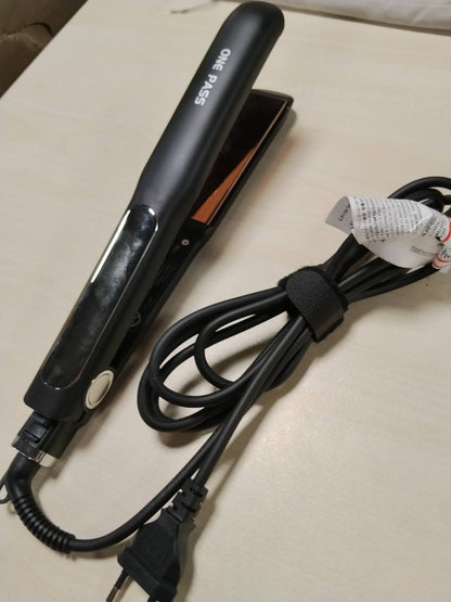 289706 - Pjastër flokësh me pllaka të lëmuara titaniumi, hekur i sheshtë me jone negative, ngrohje e shpejtë 20 sekonda, ekran LCD, tension universal, hekur 2 në 1 (i zi)