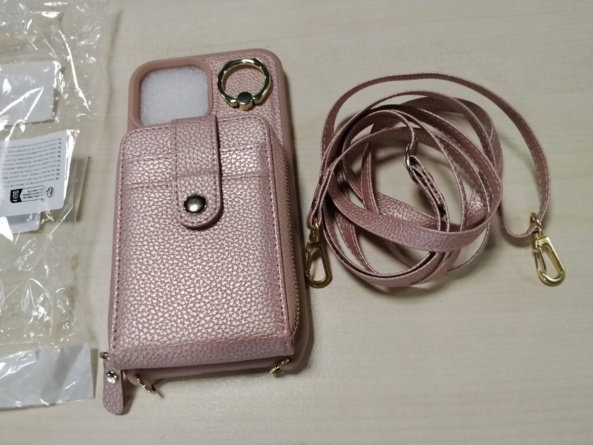 310415 - SAILORTECH Mbrojtëse për iPhone 13 Pro Max me Mbajtëse Unaze dhe Rrip Qafe, Mbrojtëse Portofol me Vende për Kartë Krediti - Ar i Kuq