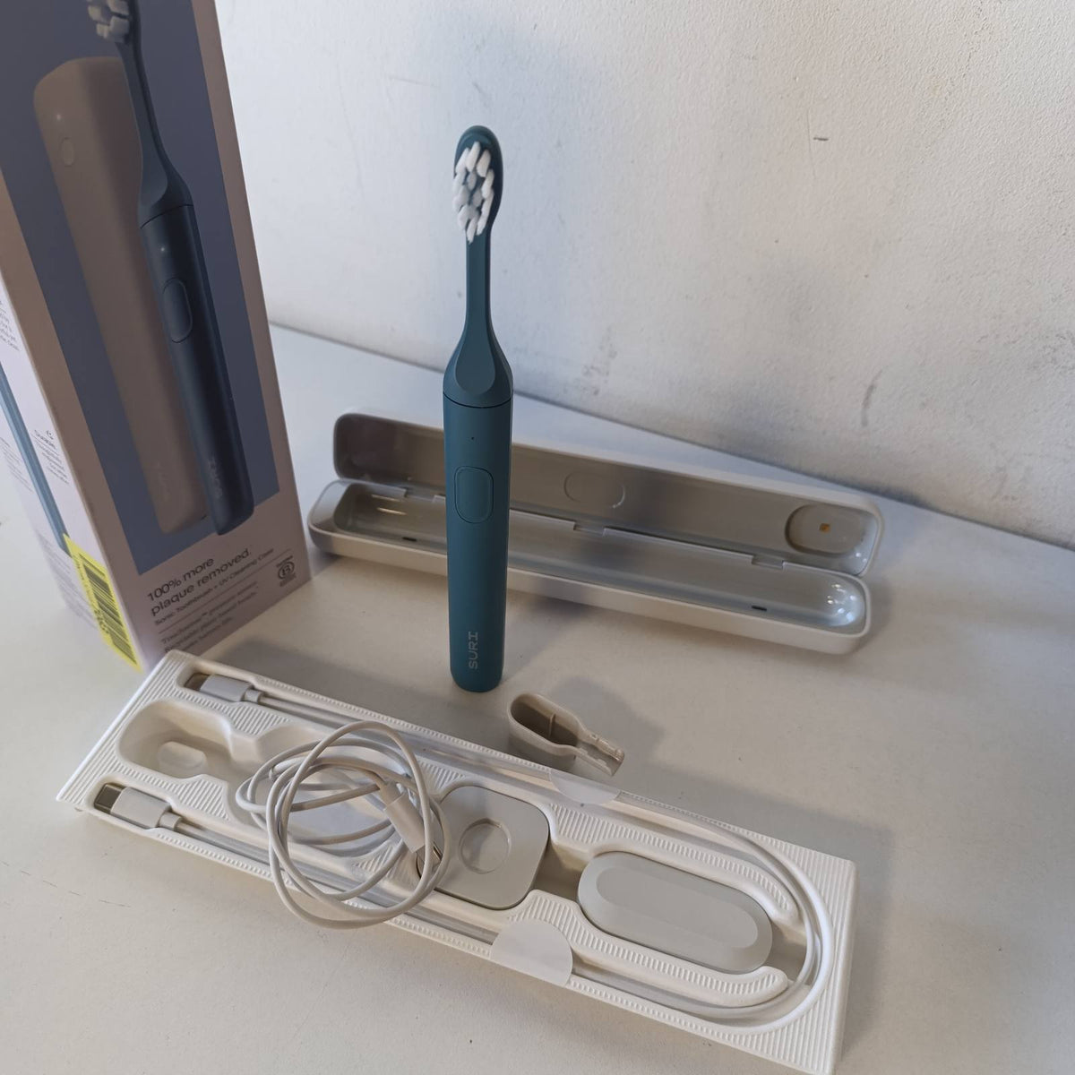 302710 - SURI Furçë dhëmbësh elektrike sonike 2.0 me sensor presioni, kuti udhëtimi për pastrim UV, jetëgjatësi baterie mbi 40 ditë, Blu