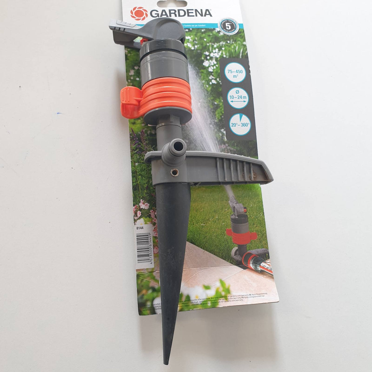 313429 - GARDENA Spërkatës me turbinë Comfort 8144-20 Spërkatës lëndinash për ujitje deri në 450 m2, rreze hedhjeje 5-12 m, rezistent ndaj papastërtisë, i qetë dhe i lehtë për t'u mirëmbajtur