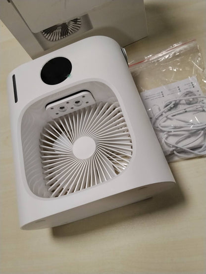 312971 - Kondicioner ajri portativ 4-në-1, mjegull ftohëse, mini ftohës ajri portativ 900ml, ventilator tavoline USB me 3 shpejtësi, dritë me 7 ngjyra, e bardhë B