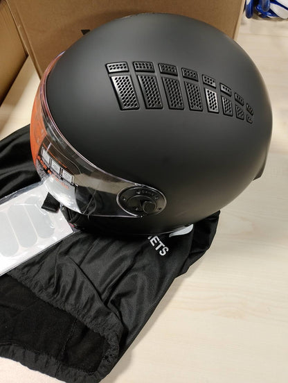 312879 - VINZ Helmetë Como Jet me Vizor, e Certifikuar ECE 22.06 | Helmetë Skuteri për Burra dhe Gra | Madhësia XS-XL | E Zezë Mat