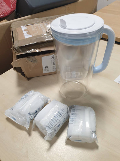183184 - BRITA - Enë Filtri Uji prej Qelqi Blu dhe Çelëti, 2.5L, me 3 Fishekë MAXTRA PRO dhe Dritë LED Smart – Kapak me Mentesha, Filtron Papastërtitë, Gëlqeren, Metalet