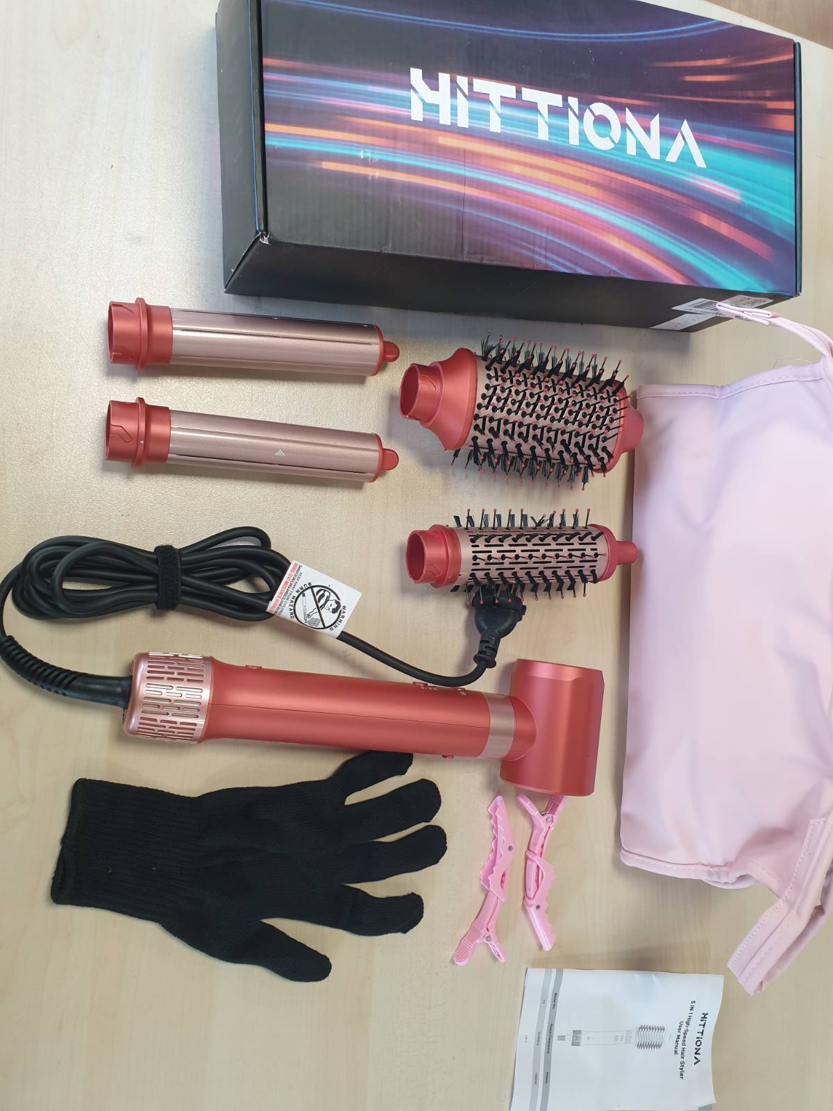 297893 - HITTIONA Airstyler 5 në 1 me hekur automatik për kaçurrela dhe tharëse flokësh jonik, stilues flokësh, me çantë udhëtimi