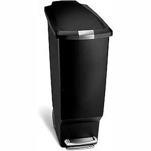 217658 - TSIMPLEHUMAN CW1361 Kosh Riciklimi Hollë Kuzhine 40L me Pedale dhe Mbyllje Kapaku, Kapak i Heshtur, Rrota të Integruara, Plastikë e Zezë, Gjërësi 26.0cm x Lartësi 64.0cm x Thellësi 49.0cm