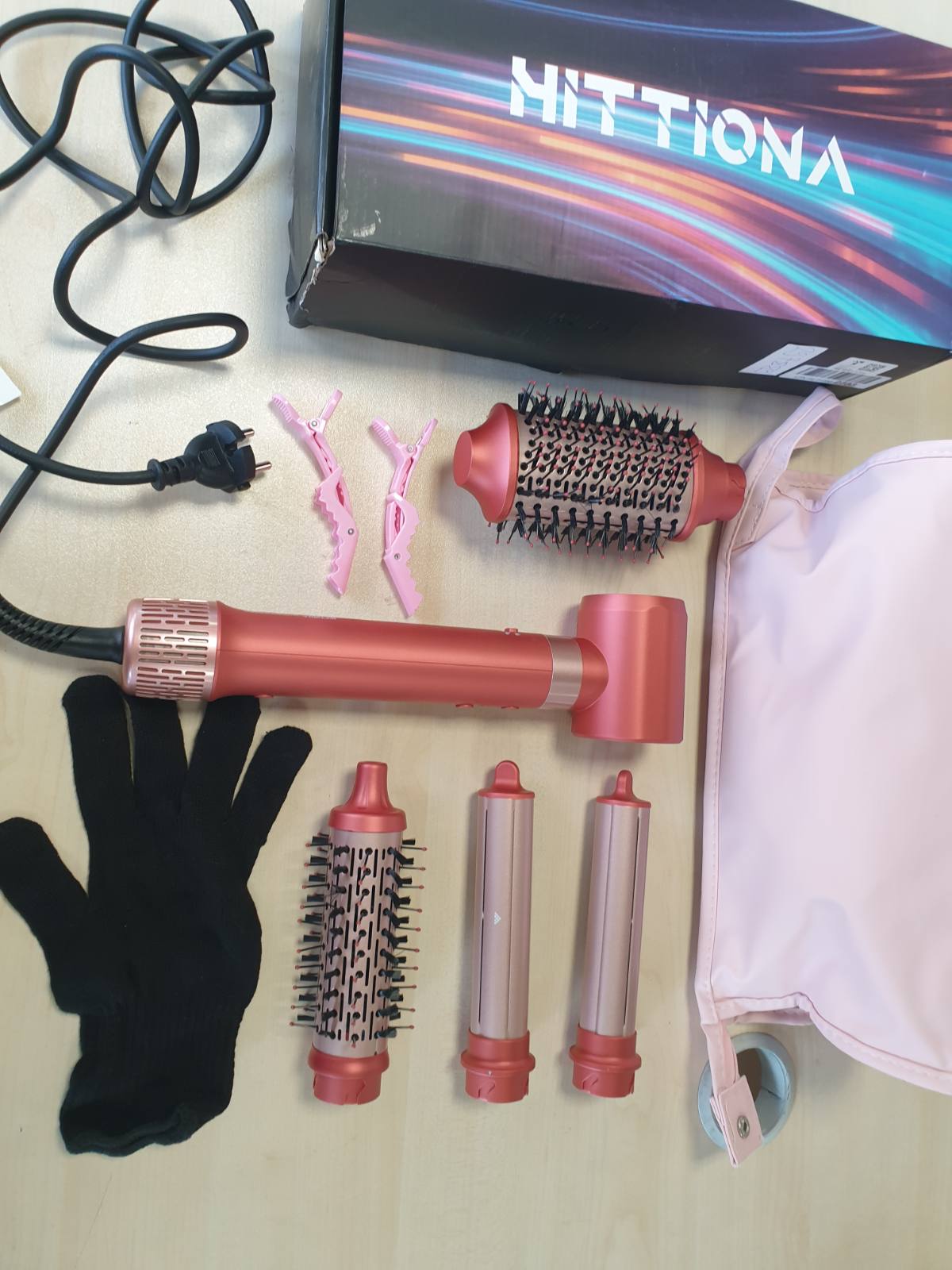 297889 - HITTIONA Airstyler 5 në 1 me hekur automatik për kaçurrela dhe tharëse flokësh jonik, stilues flokësh, me çantë udhëtimi