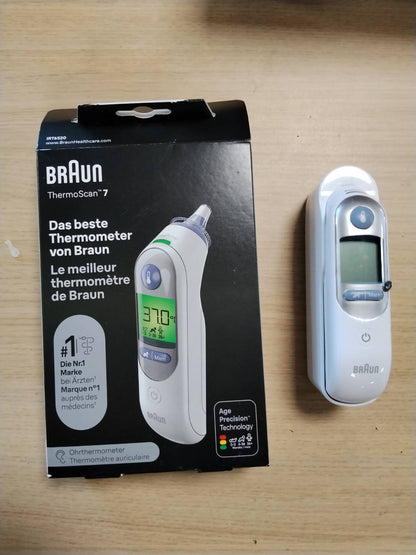 292923 - BRAUN Termometër Veshi ThermoScan 7 BRAIRT6520 | Teknologji Precizionit Age | Ekran Dixhital me Kodim Ngjyrash | Miqësor për Foshnje dhe Fëmijë të Vegjël