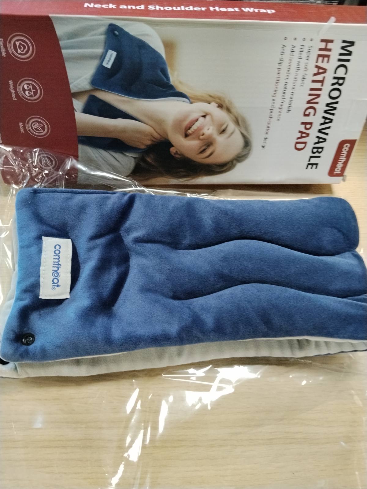 293661 - Comfheat Jastëk ngrohës  për mikrovale lehtësimin e dhimbjeve të qafës, 60 x 13 cm, Blu