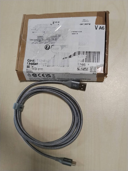 320629 - AMAZON BASICS Kabllo karikimi të shpejtë, USB-C në USB-A 2.0, 1.8 m, 480 Mbps, i thurur me najlon, gri e errët