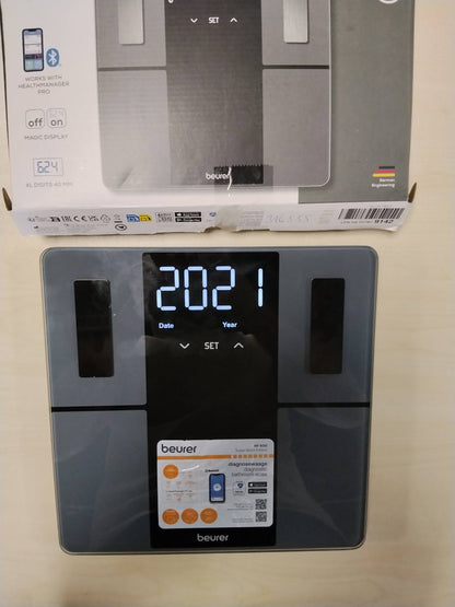 316555 - BEURER Peshore personale BF 500, Bluetooth, aplikacion, peshore dixhitale, matje dhjami trupor, masë muskulore, kërkesë kalorie, ekran XL, kapacitet deri në 180 kg