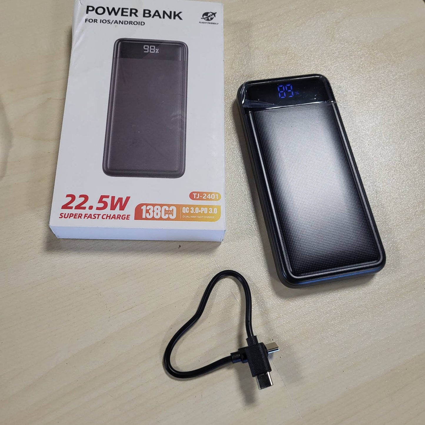 320586 - XGXL Bateri e jashtme 13800mAh, Bankë energjie më e hollë 22.5W, Bateri portative USB C (Hyrje/Dalje) Karikues portativ me karikim të shpejtë PD3.0 QC4.0 me ekran LCD, i pajtueshëm me iPhone etj.