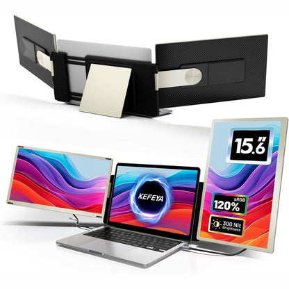 158409 - KEFEYA, Monitor Portativ 15.6" për Laptop me 120% sRGB, FHD IPS dhe Qendër USB në HDMI dhe Rrotullim 235°, Zgjatues i Trefishtë Monitori Plug & Play i Përshtatshëm për të Gjithë Laptopët (Mac/Win/Android)